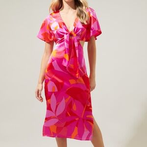 SUGARLIPS ✨NEW✨ Sangria Abstract Joelle Front Tie Midi Dress - Medium - NWT